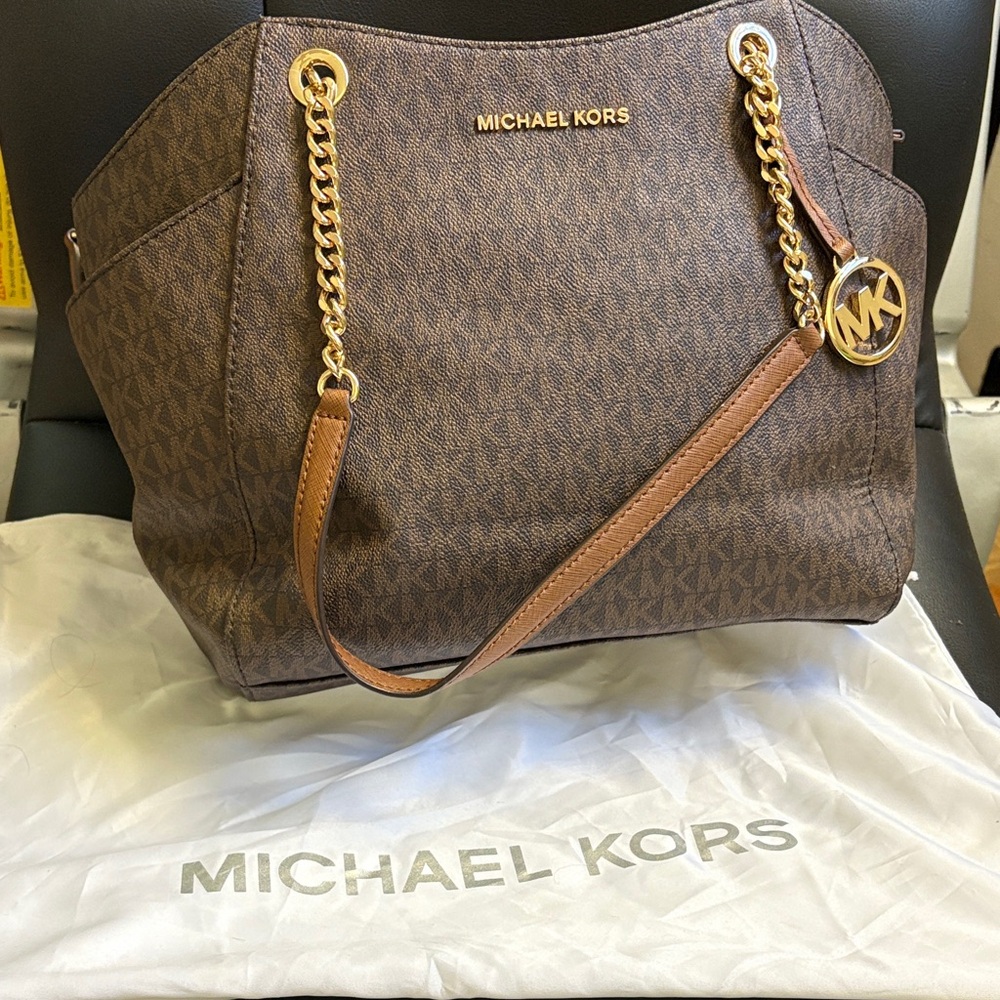 Michael Kors Signature Brown Shoulder Bag with Gold Accents